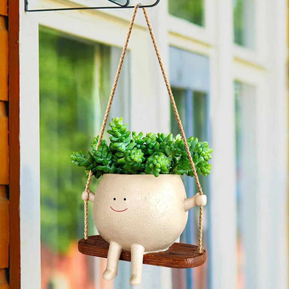 Cute Wall Planter Resin Swing Flower Container Creative Wall Hanging Head Planter Multifunctional for String of Pearls Plants
