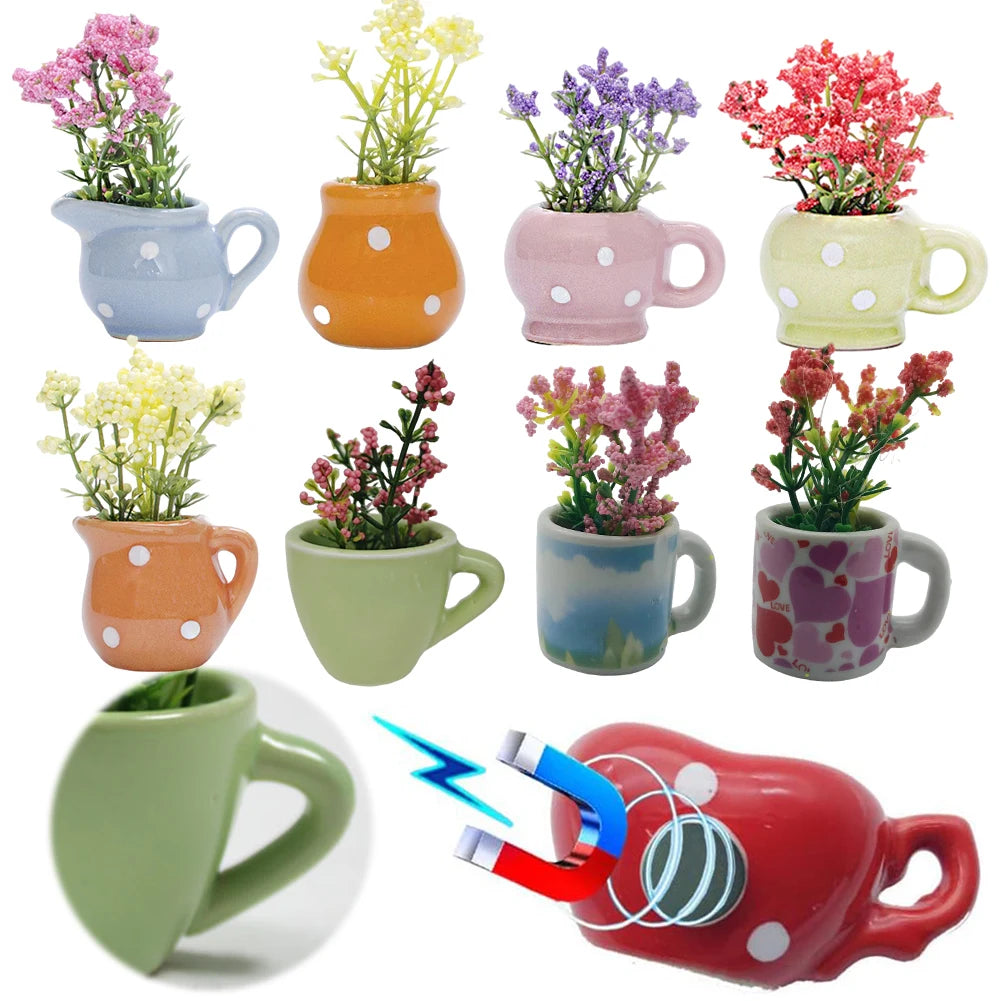 8pcs Mini Ceramic Vase Fridge Magnets Flower Vase Refrigerator Magnets for Home Kitchen Office School Locker Whiteboard