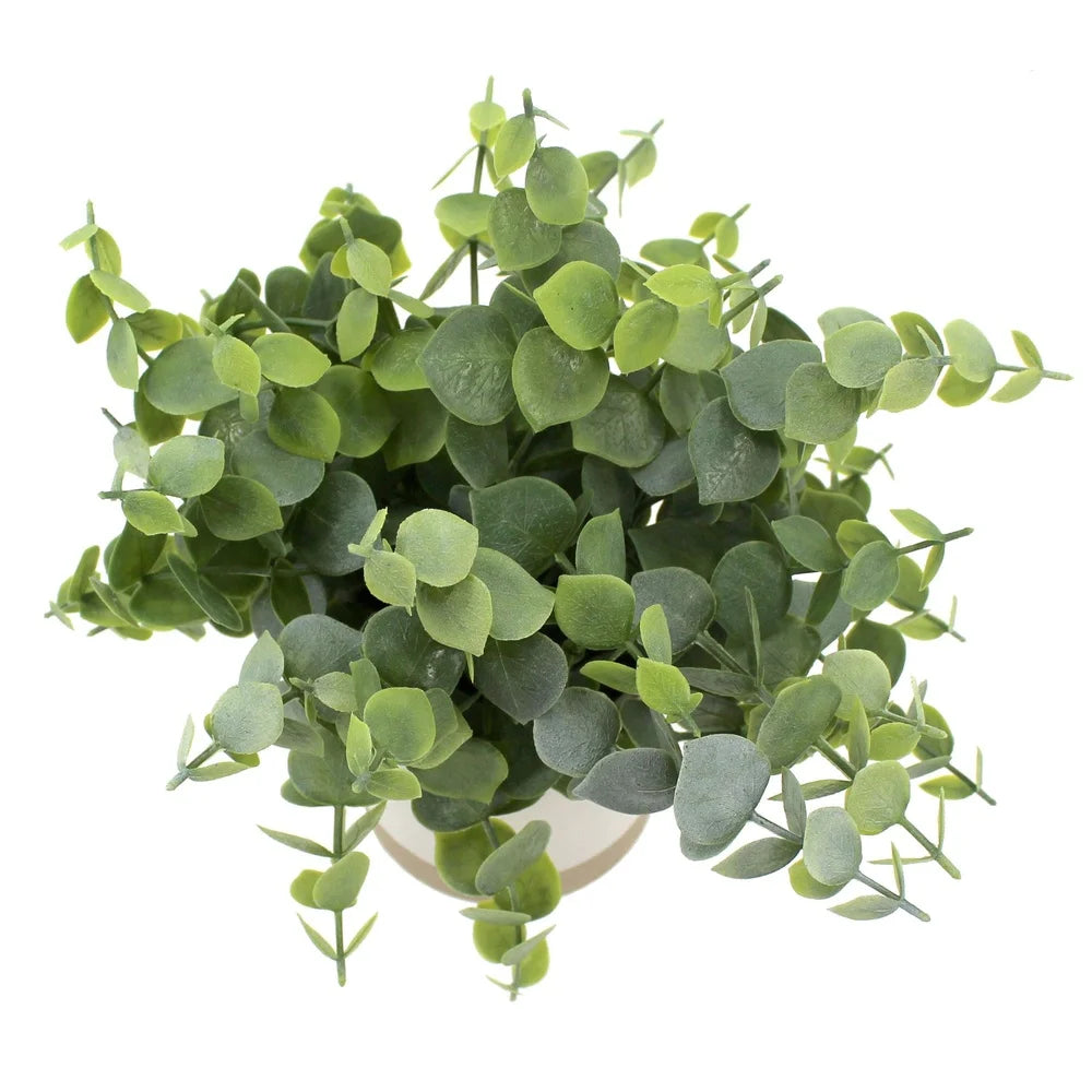 Artificial Eucalyptus Plant in Two-Tone Ceramic Planter 8 Inch Indoor Decorative Houseplant Lush Green Leaves Gift Idea Home