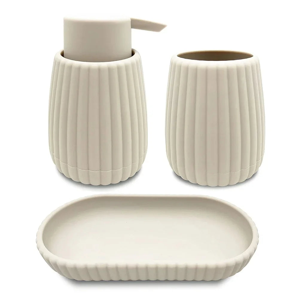 Rubberized Plastic Accessory Tray Ribbed Storage Organizer Bathroom Soap Toothbrush Jewelry Makeup Chic Durable Design
