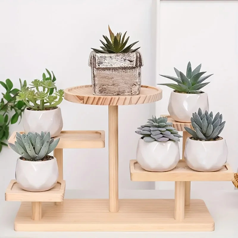 Multi-Tier Wooden Trapezoid Display Rack, 27" Compact Shelf for Jewelry, Snacks, Succulents - No Assembly Required