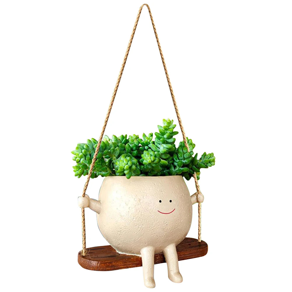 Cute Wall Planter Resin Swing Flower Container Creative Wall Hanging Head Planter Multifunctional for String of Pearls Plants