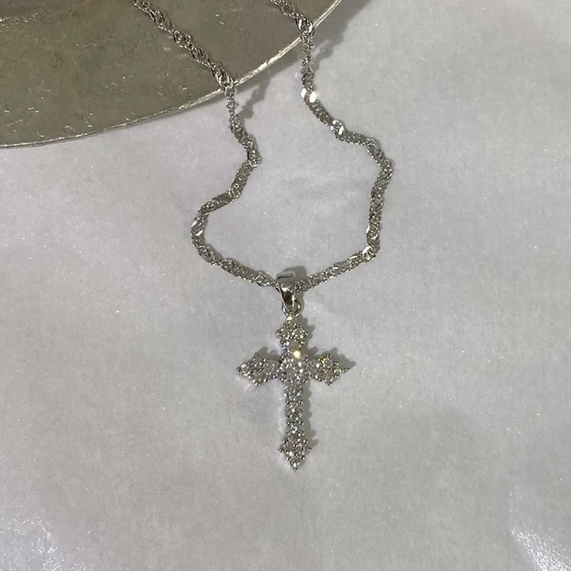 Shiny Crystal Cross Pendant Necklace for Women