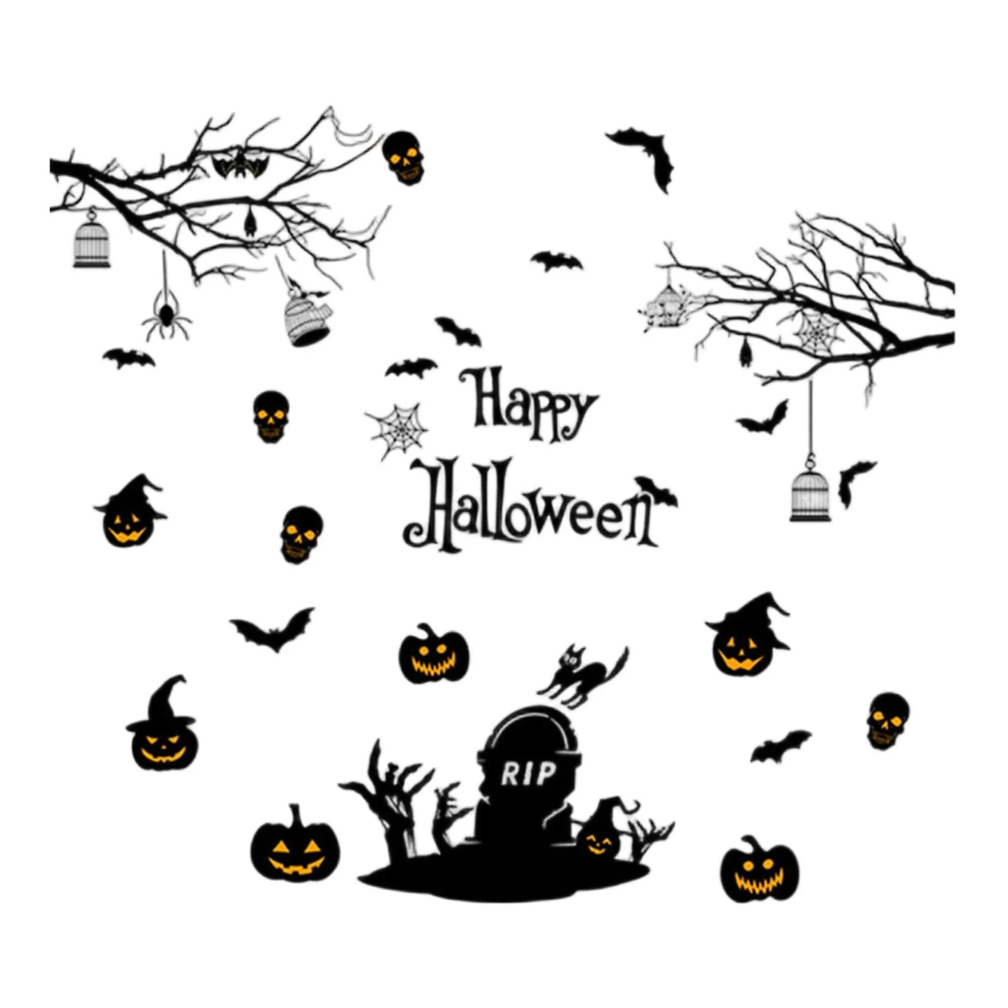 Halloween Haunted House Wall Decal Spooky Ghosts and Pumpkins Wall Art Home Decorations for Halloween Party