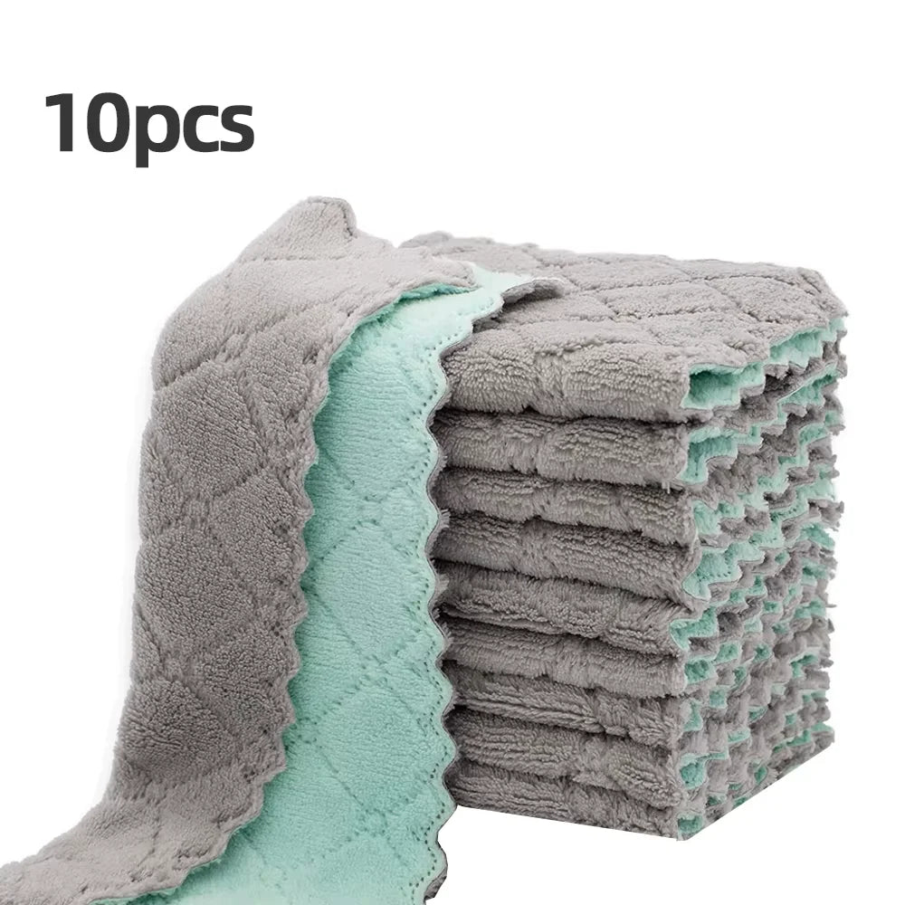 10pcs Microfiber Dish Cloths, Multi Purpose Dishwashing Towels For Tableware, Double Sided Cleaning Rags, Scouring Pads, Cleanin