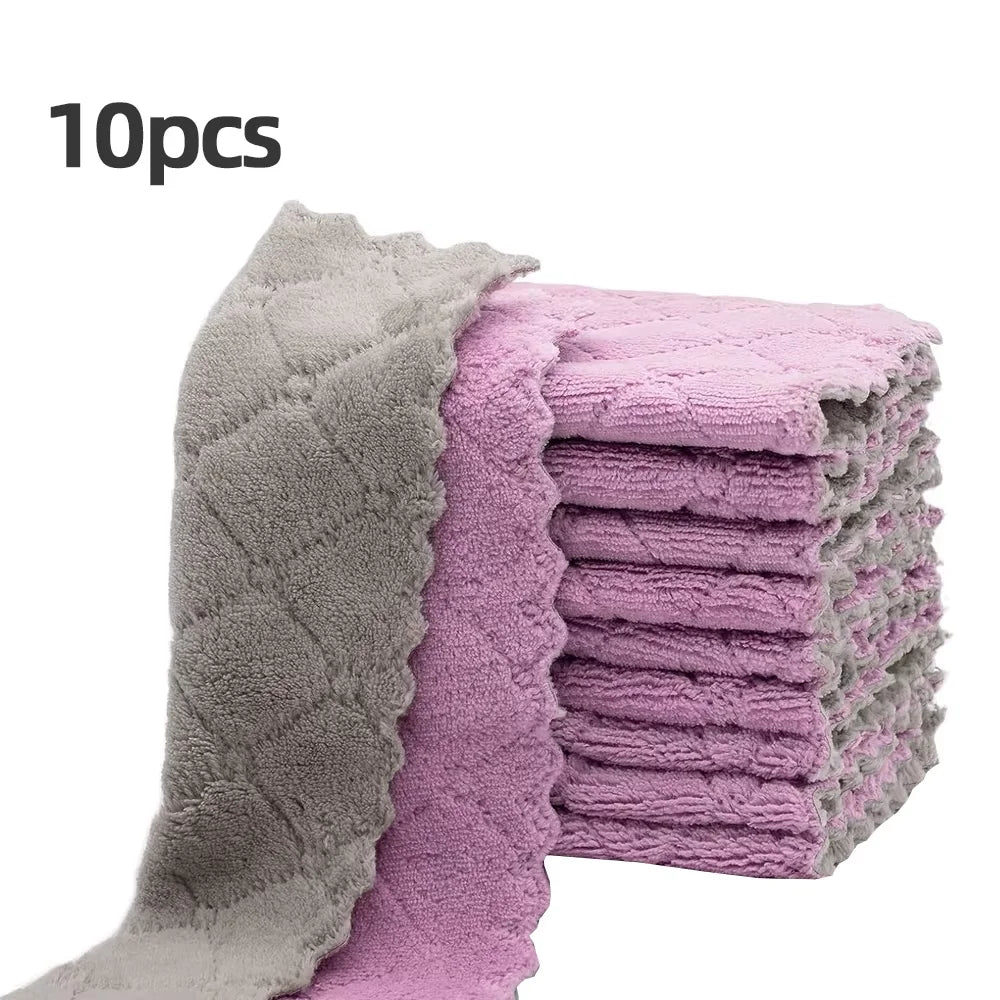 10pcs Microfiber Dish Cloths, Multi Purpose Dishwashing Towels For Tableware, Double Sided Cleaning Rags, Scouring Pads, Cleanin