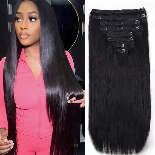 Straight Clip-in Hair Extensions – 100% Remy Human Hair (8 Pcs, 120g)