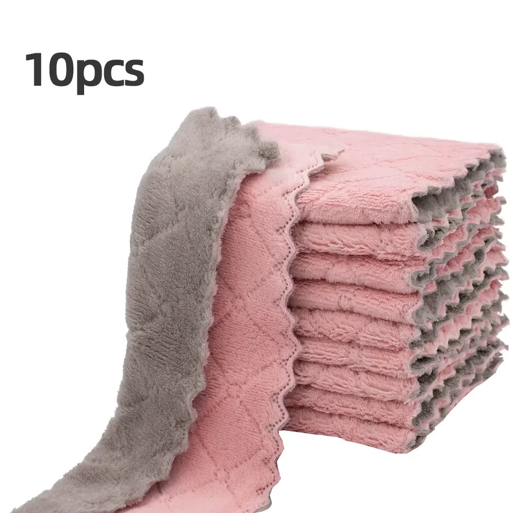 10pcs Microfiber Dish Cloths, Multi Purpose Dishwashing Towels For Tableware, Double Sided Cleaning Rags, Scouring Pads, Cleanin