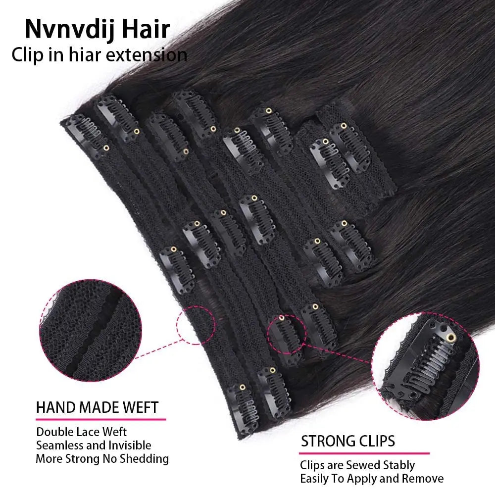 Straight Clip-in Hair Extensions – 100% Remy Human Hair (8 Pcs, 120g)