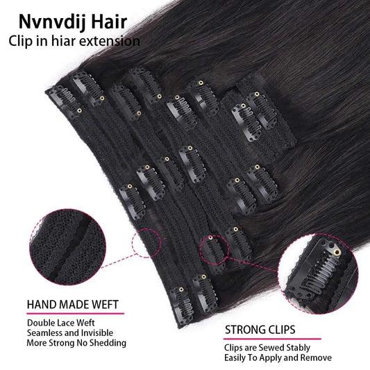 Straight Clip-in Hair Extensions – 100% Remy Human Hair (8 Pcs, 120g)