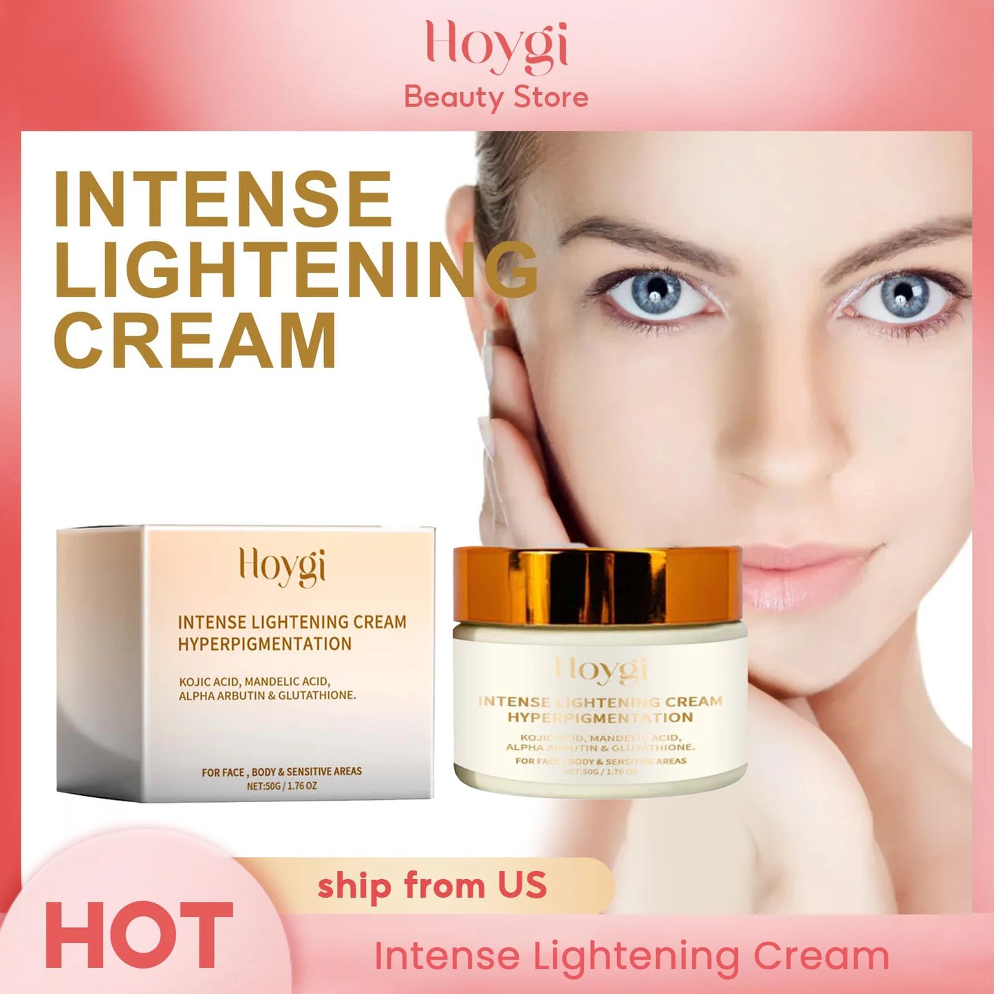 Hoygi Intense Lightening Cream for Face Body & Sensitive Areas Hydrating Firming Radiance Skin Care Moisturizing Cream