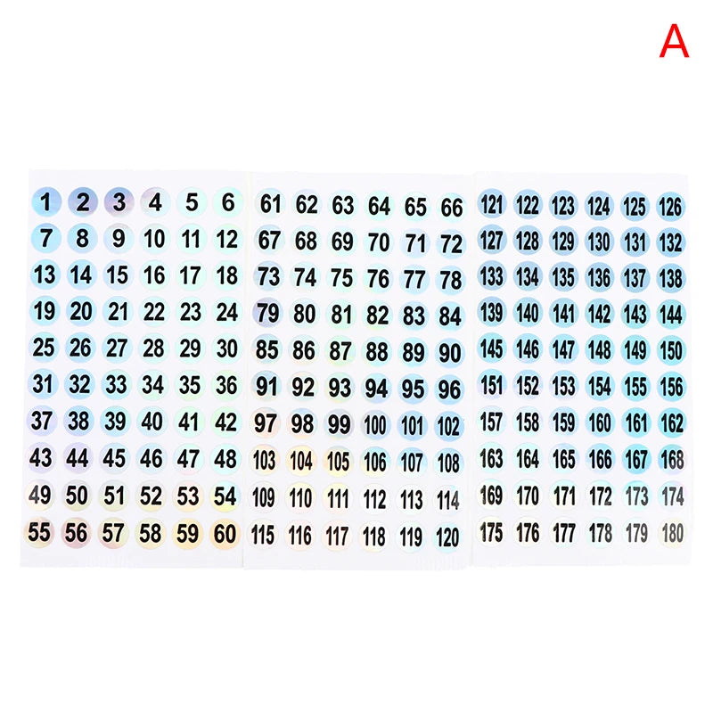 3 Sheets Number Sticker Set (1–180) – Holographic Nail Polish Labels