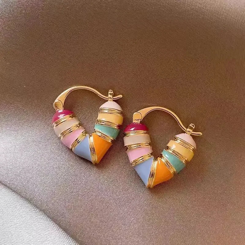 2025 Trendy Red Dripping Oil Heart Hoop Earrings For Women Girls Korean Elegant Love Dangle Earring Jewelry Gift