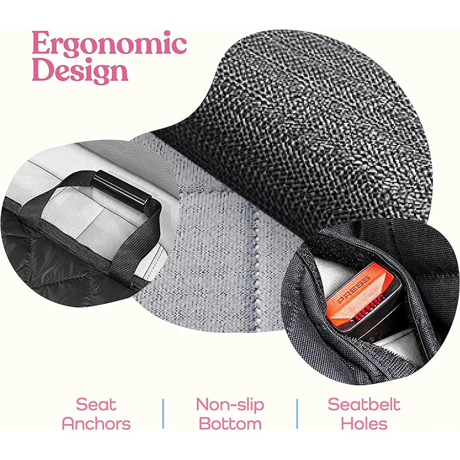 A black pet car mat with gray edging, 100% waterproof and stain resistant, easy to maintain, machine washable