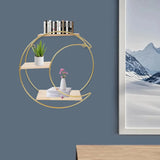 Floating Shelves for Wall-3 Tier Decorative Geometric Circle Metal and Wood Decorative Wall Shelves, Bathroom Shelf Round Decor