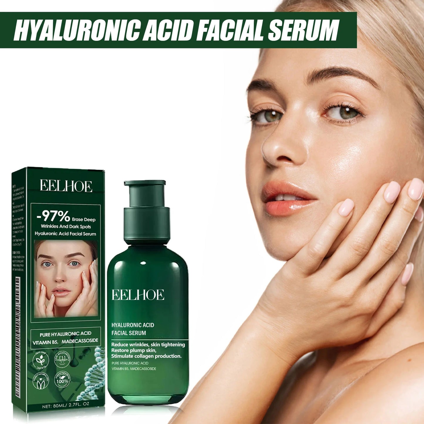 Pure Hyaluronic Acid Serum Wrinkle Remover Fade Fine Lines Dark Spots Shrink Pores Firming W-hitening Facial Rejuvenates Essence