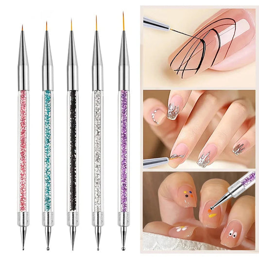 5PCS Nail Art Brush & Dotting Tool Set – Striping, Liner & Rhinestone Picker
