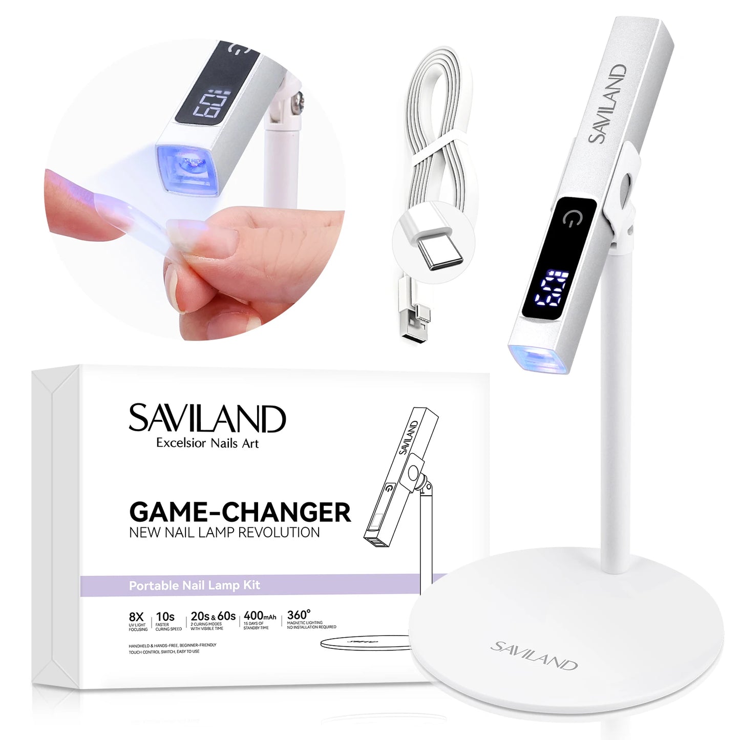 SAVILAND Rechargeable UV LED Nail Lamp – Portable Mini Gel Dryer
