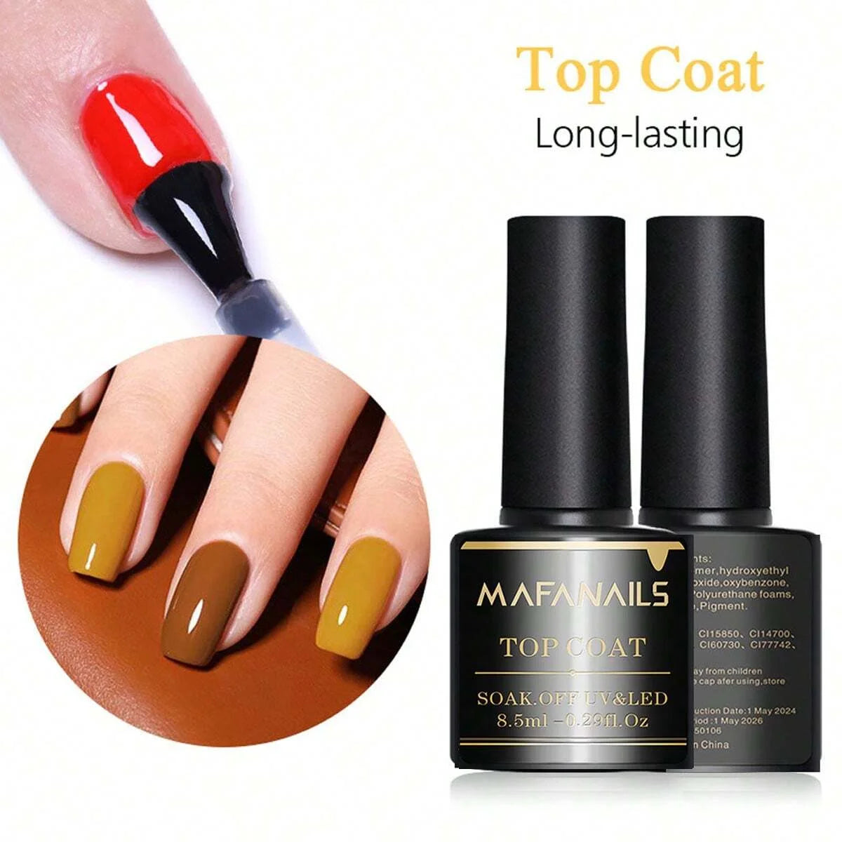 2PCS 8.5ml Base & Top Coat Gel Nail Polish Set