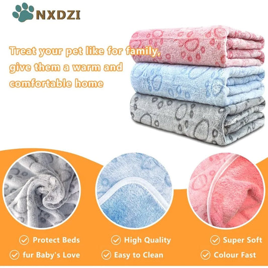3 Pack Washable Fleece Blankets for Small Dogs Cats Rabbits and Guinea Pigs 23''x16'' Soft Pet Bedding with Cute Claw Pattern I