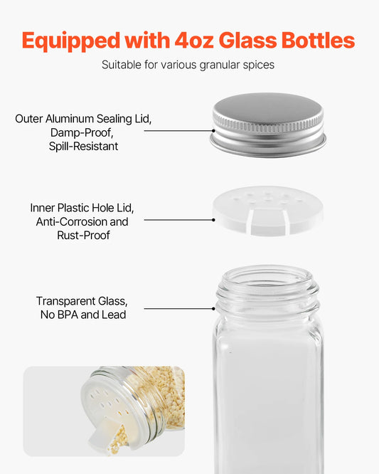 SucceBuy Spice Rack Organizer for Cabinet with 36/72 Empty Spice Jars Lids Spice Labels and Funnel Complete Seasoning Organizer