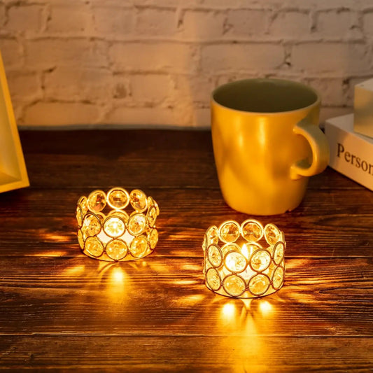 24pcs Gold Crystal Tea Light Candle Holders Bowl Tealight Candle Holders Decorative for Table Centerpieces Wedding Party Home