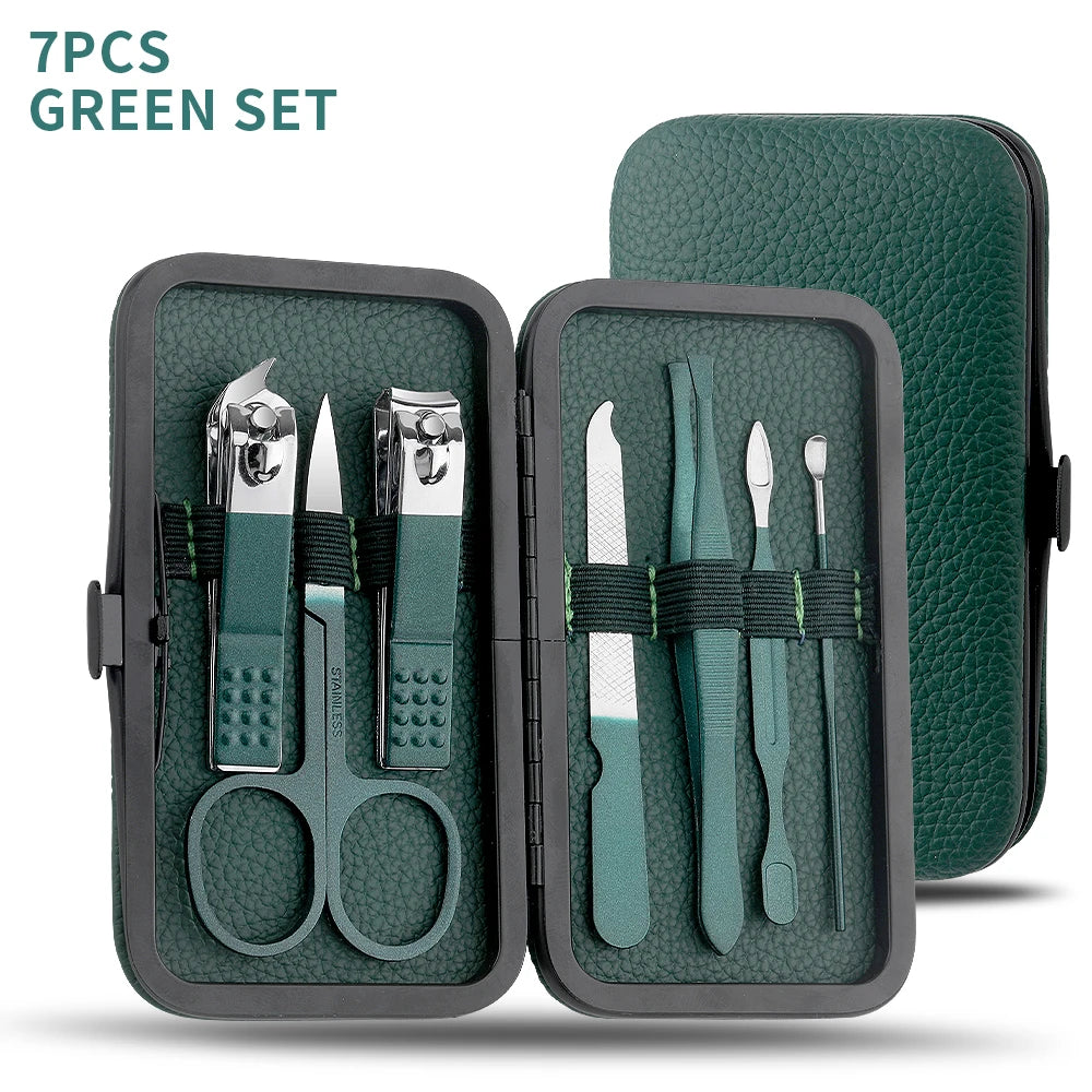 Green Stainless Steel Nail Cutter & Pedicure Scissors Set (7/13/24 pcs)