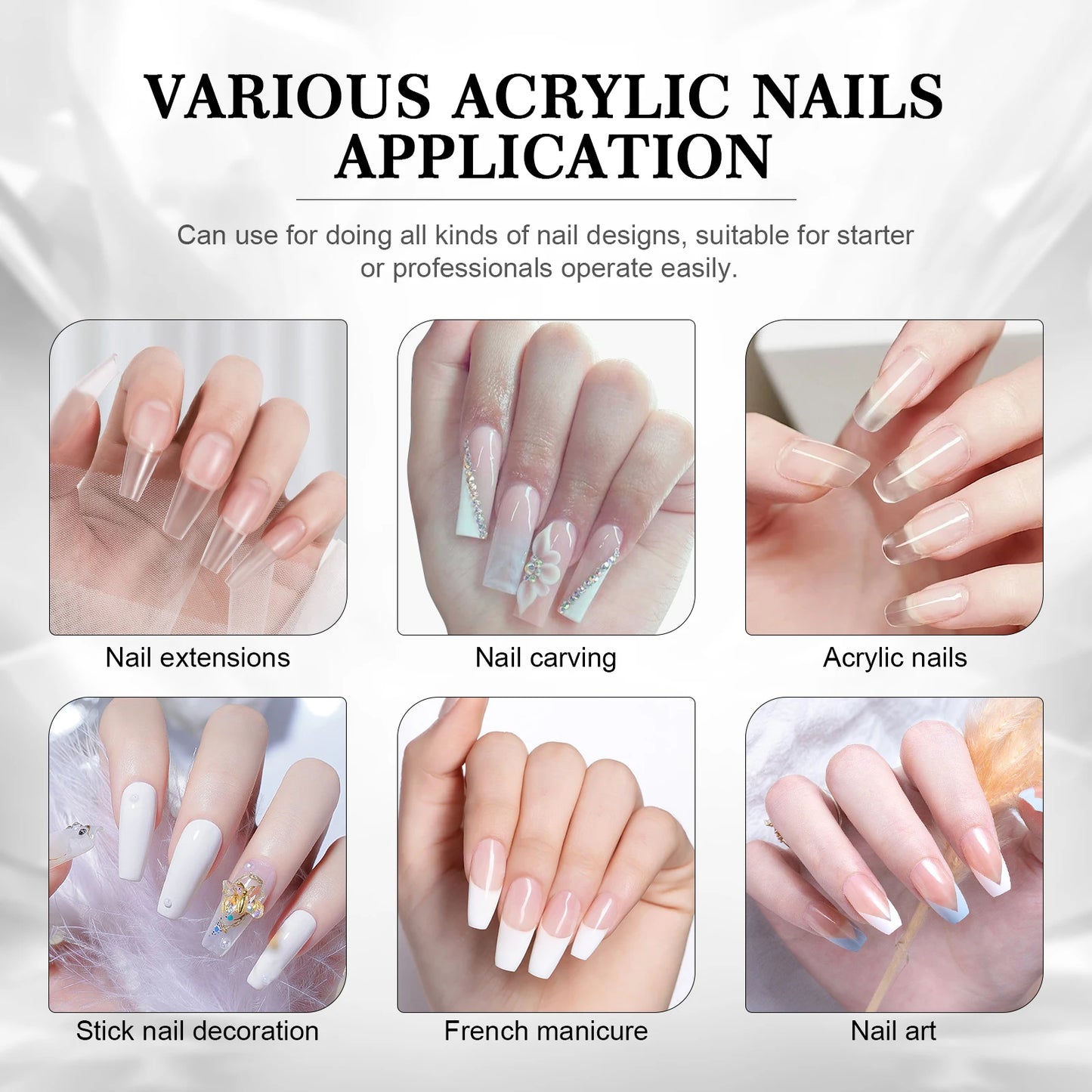 SAVILAND 150g Clear Acrylic Powder Large Capacity Acrylic Nail Powder Long Lasting Nail Art Design Decoration Nail Carving