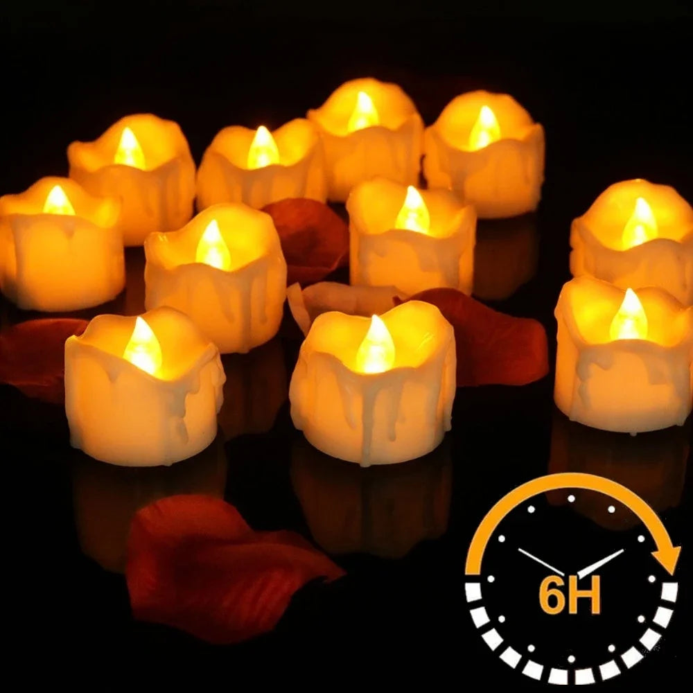 Flameless Flickering LED Tea Lights with Timer 6 Hours On & 18 Hours Off in 24Hours Cycle Automatically LED Votive Candles Light