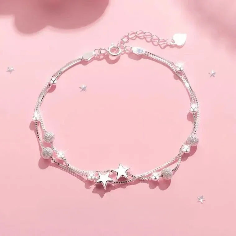 Niche Design Star Chain Tassel Bracelet for Women Fantasy Blue Crystal Beads Elastic Rope Bracelet Best Friend Jewelry Gifts