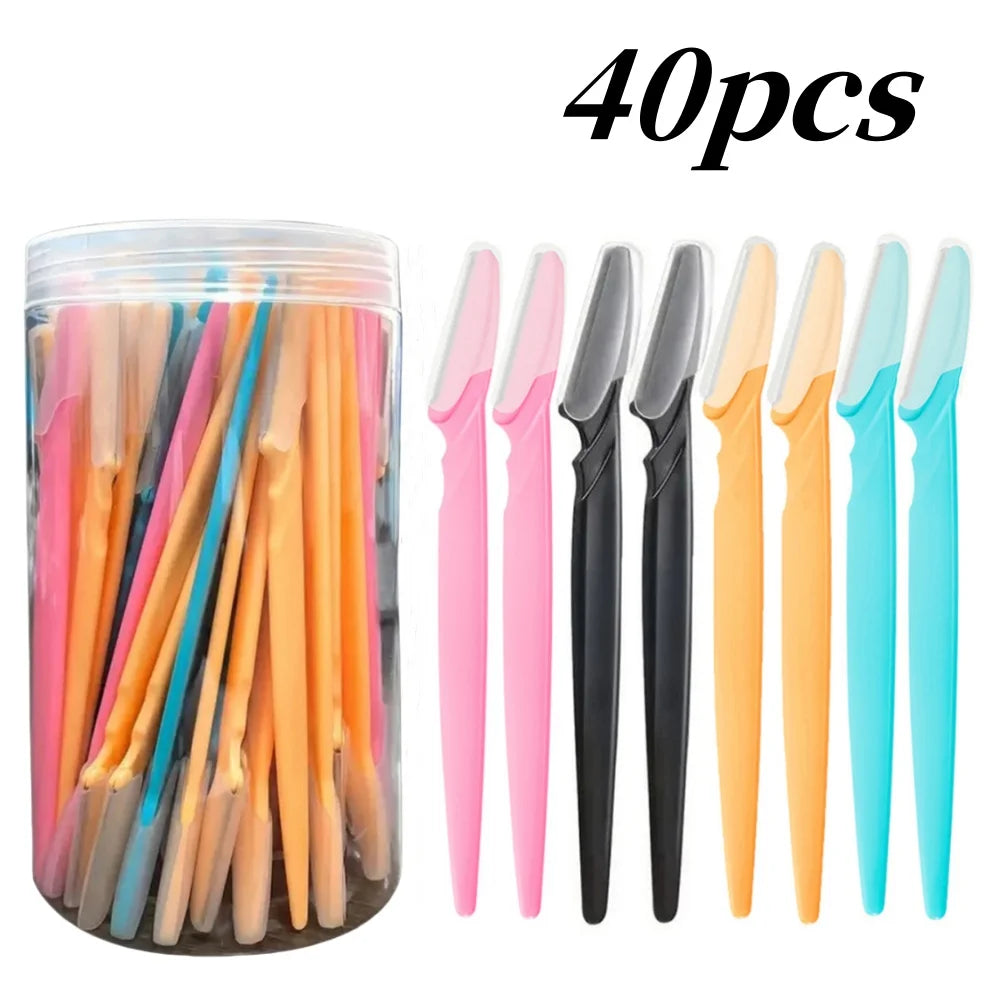 40/30/12/10 Pcs Random Color Set Multipurpose Eyebrow Razor Tools And Facial Razor With Precision Cover,Safety