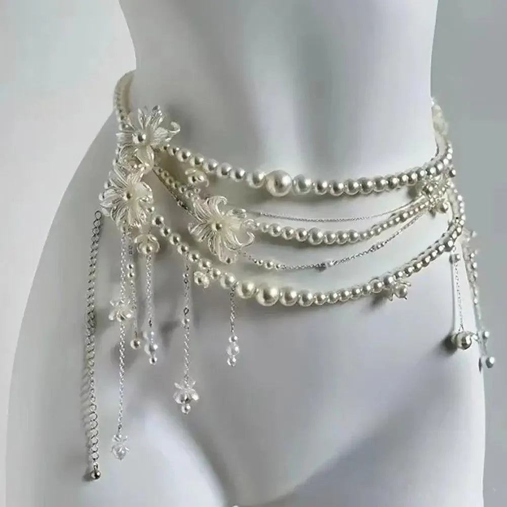 Fashion Y2K Retro Multilayer Pearl Waist Chain Belt For Women - Stylish Body Jewelry Accessories For Party & Casual Wear