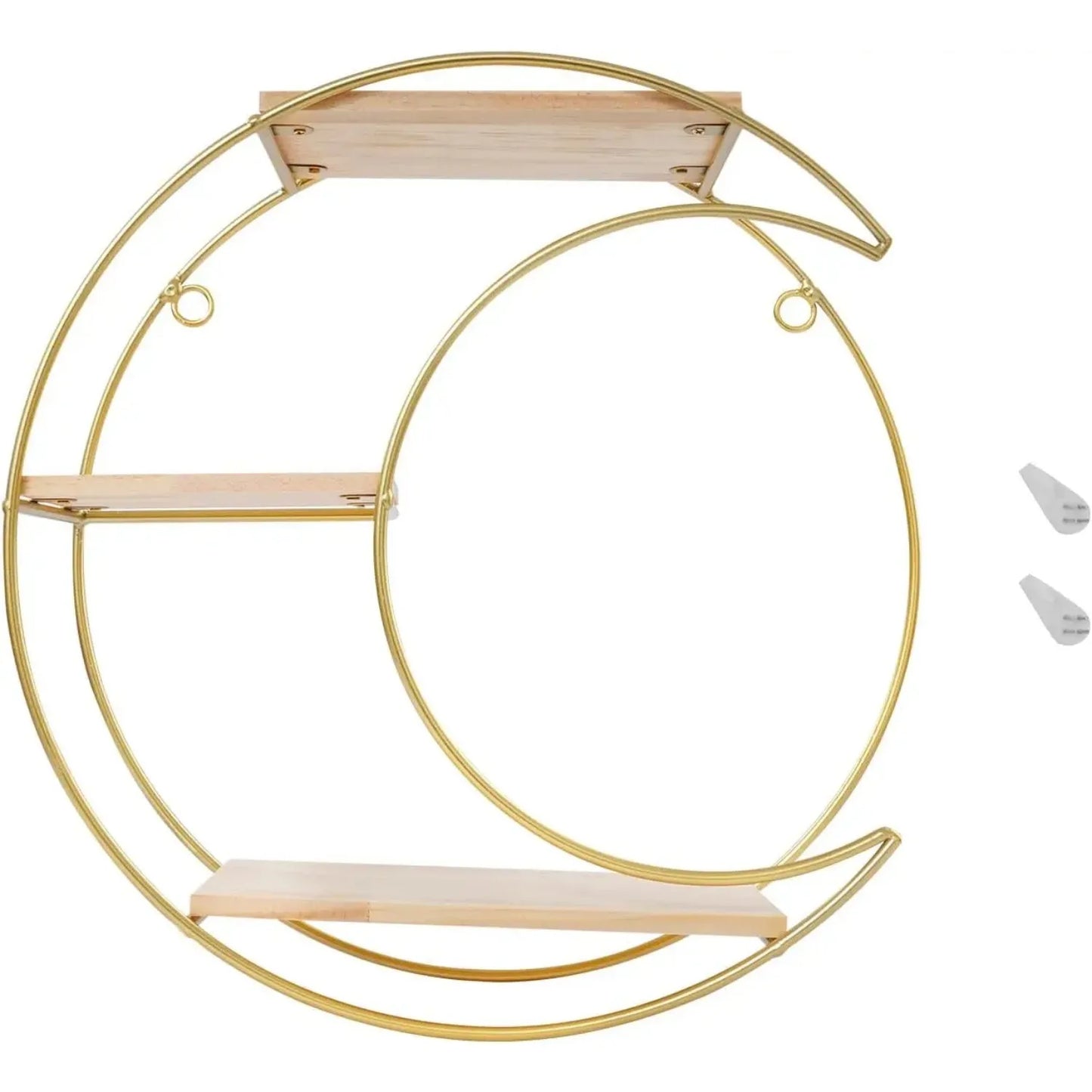 Floating Shelves for Wall-3 Tier Decorative Geometric Circle Metal and Wood Decorative Wall Shelves, Bathroom Shelf Round Decor