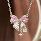 Sweet Pink Bow Necklace Ladies Fashion Sparkling Rhinestone Star Shape Pendant Clavicle Chain Delicate Wedding Accesories