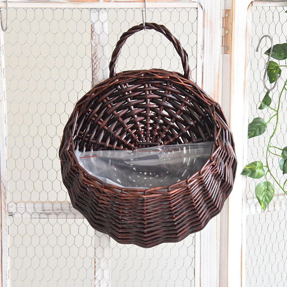 Garden Wall-mounted Flower Pot Handmade Hanging Rustic Flower Pot Basket Wicker Rattan Plant Basket Storage Container
