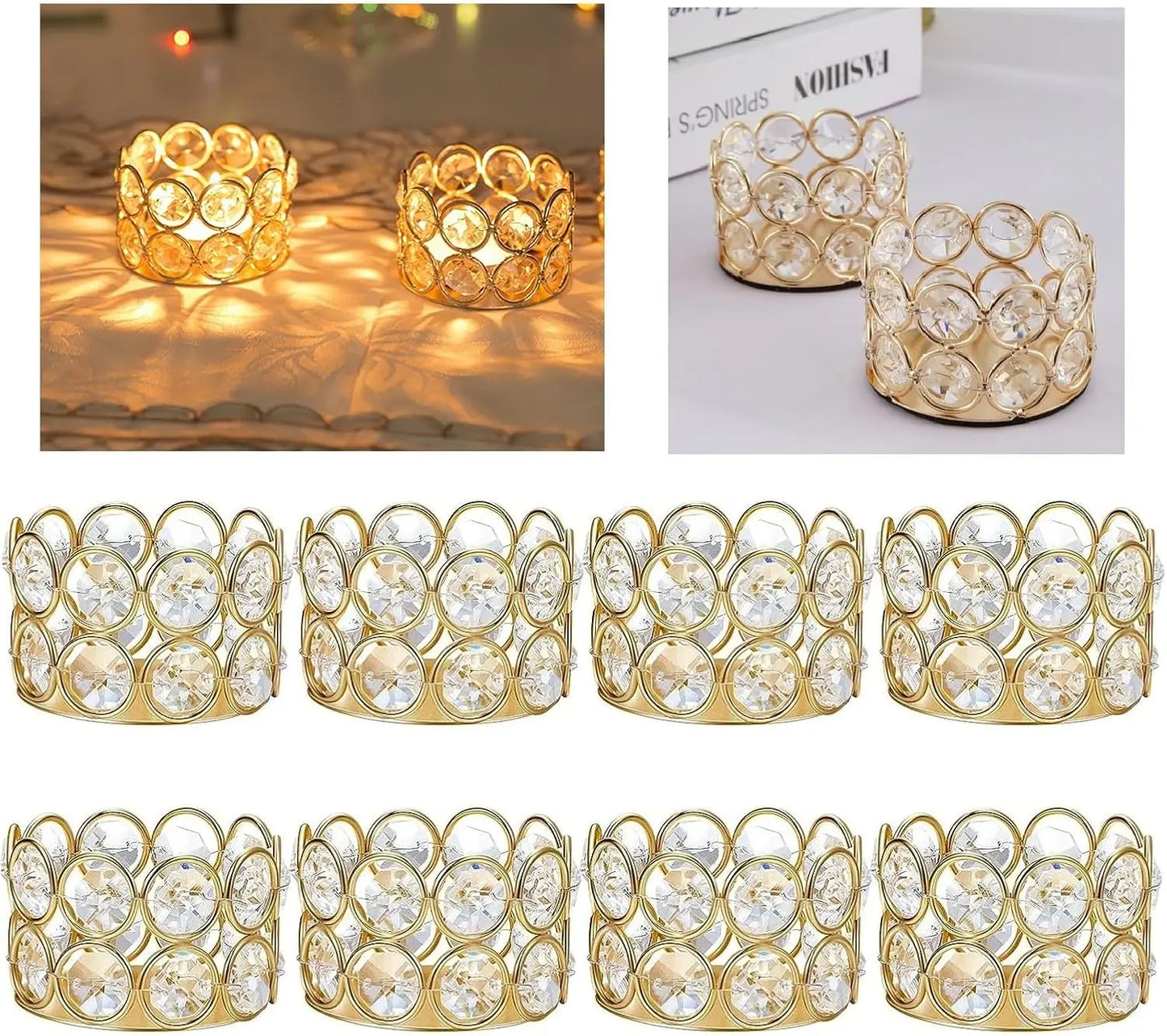 24pcs Gold Crystal Tea Light Candle Holders Bowl Tealight Candle Holders Decorative for Table Centerpieces Wedding Party Home