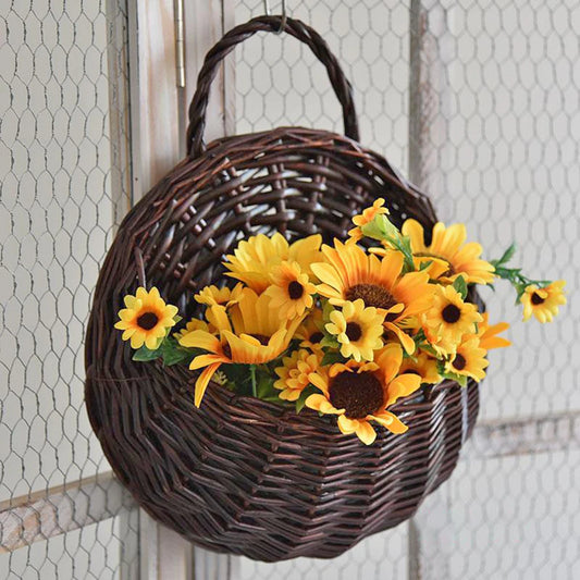 Garden Wall-mounted Flower Pot Handmade Hanging Rustic Flower Pot Basket Wicker Rattan Plant Basket Storage Container