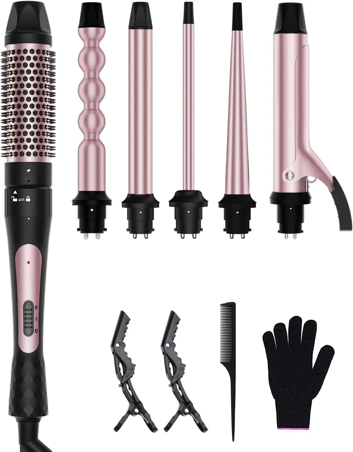 6-in-1 Curling Iron Wand Set with Thermal Brush & Ceramic Barrels