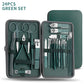 Green Stainless Steel Nail Cutter & Pedicure Scissors Set (7/13/24 pcs)