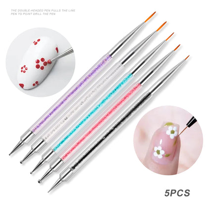 5PCS Nail Art Brush & Dotting Tool Set – Striping, Liner & Rhinestone Picker