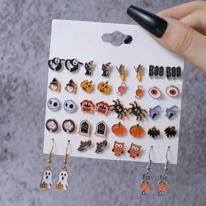 20 Pairs Halloween Cartoon Stud Earrings for Women 2024 New Fashion Spider Pumpkin Ghost festive Earrings Fashion Party Jewelry