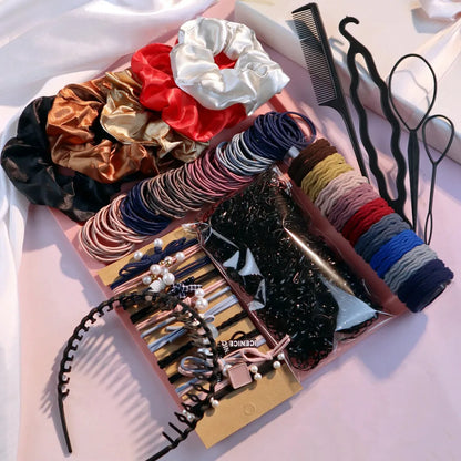 1Set Hair Accessories for Woman Set Ponytail Holders Hair Scrunchies HairBands Scrunchy HairTie Hair Hoop Hairstyle Styling Tool