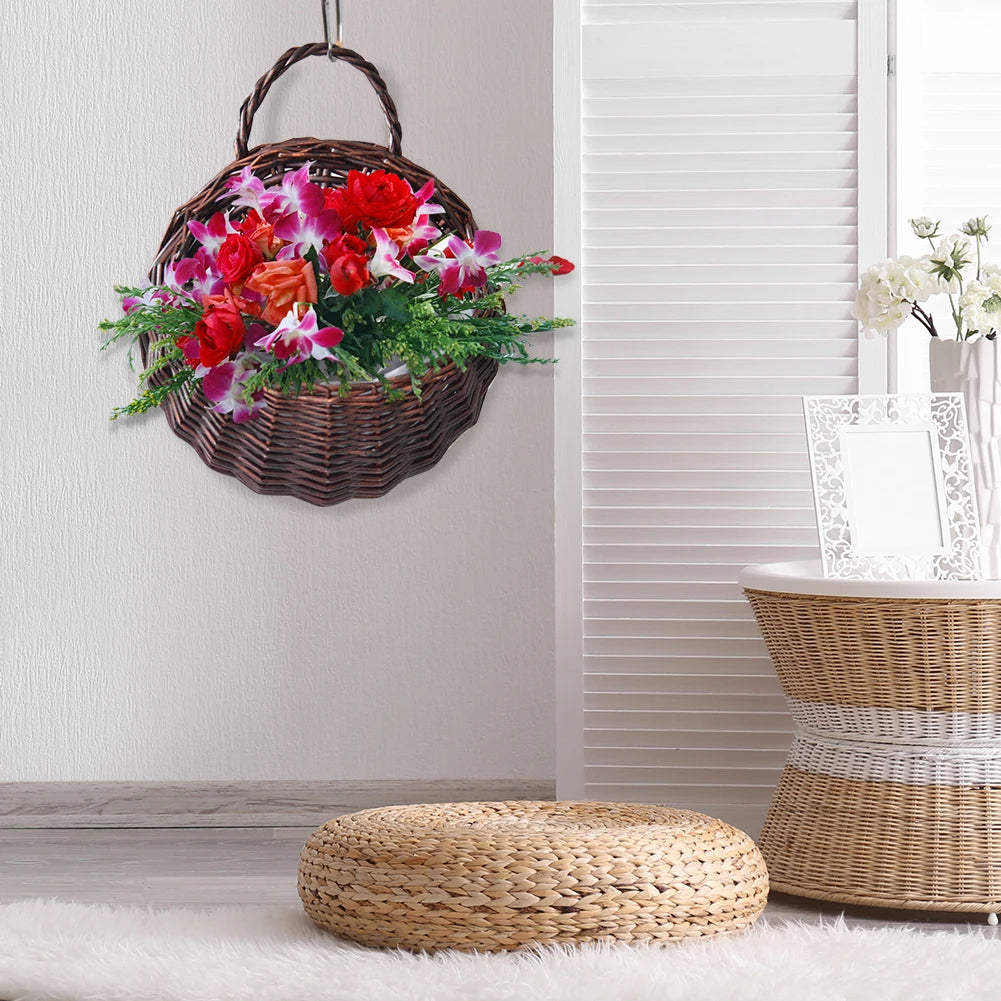 Garden Wall-mounted Flower Pot Handmade Hanging Rustic Flower Pot Basket Wicker Rattan Plant Basket Storage Container