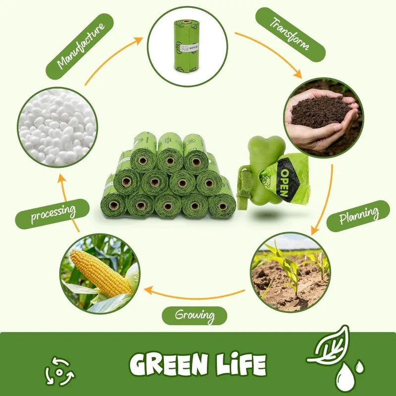 Dog Poop Bag Set with Dispenser & Leash Clip, Thick Waste Poop Bags for Puppy/Small/Medium/Large Dog & Cat