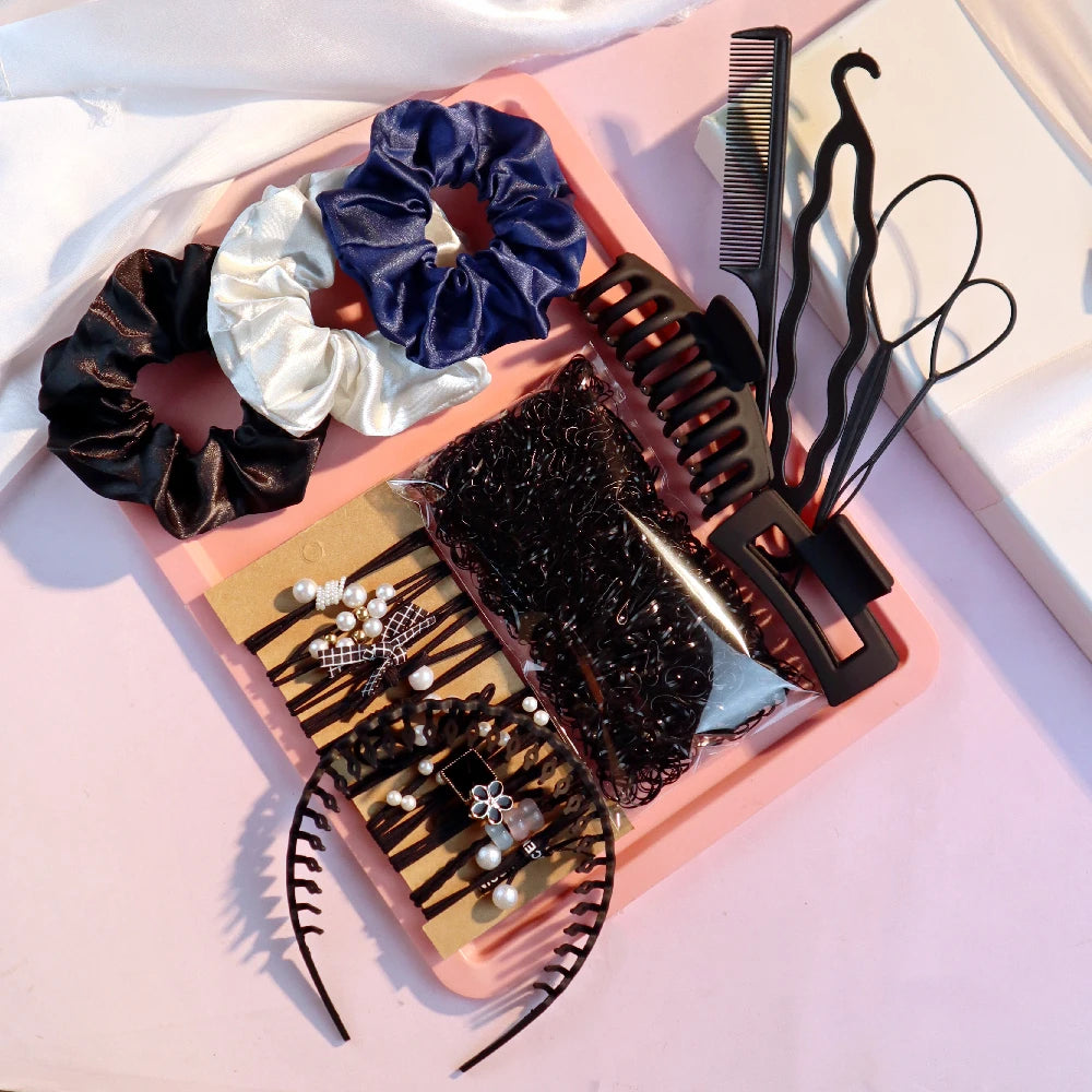 1Set Hair Accessories for Woman Set Ponytail Holders Hair Scrunchies HairBands Scrunchy HairTie Hair Hoop Hairstyle Styling Tool