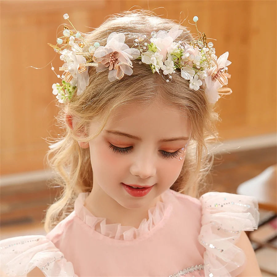 New Fashion Imitated Pearl Crowns Girls Bridal Wedding Headband Floral Flower Headband for Girls Adult Bohemian Hair accessories