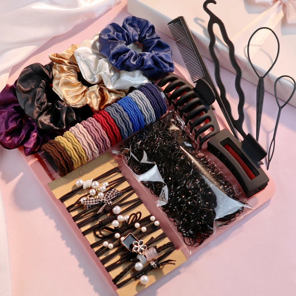 1Set Hair Accessories for Woman Set Ponytail Holders Hair Scrunchies HairBands Scrunchy HairTie Hair Hoop Hairstyle Styling Tool