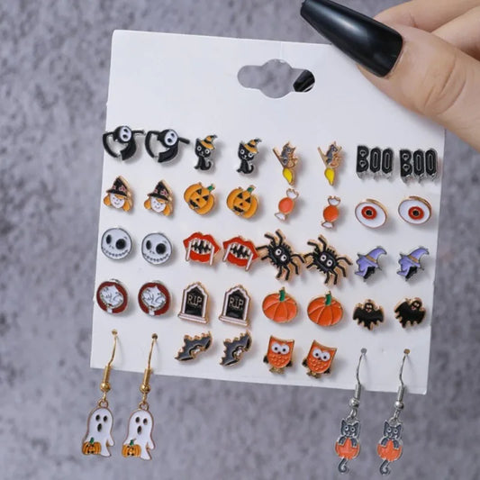 20 Pairs Halloween Cartoon Stud Earrings for Women 2024 New Fashion Spider Pumpkin Ghost festive Earrings Fashion Party Jewelry