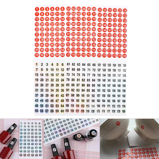 3 Sheets Number Sticker Set (1–180) – Holographic Nail Polish Labels