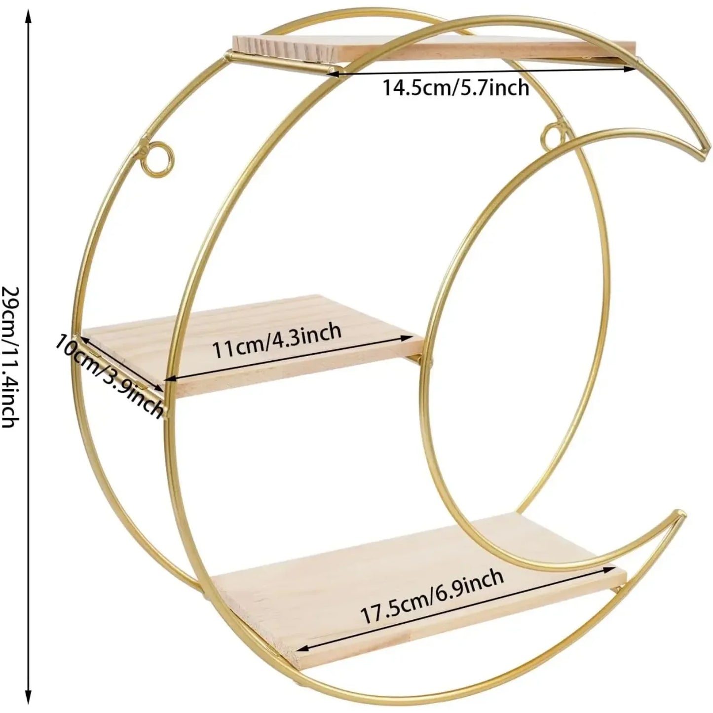 Floating Shelves for Wall-3 Tier Decorative Geometric Circle Metal and Wood Decorative Wall Shelves, Bathroom Shelf Round Decor
